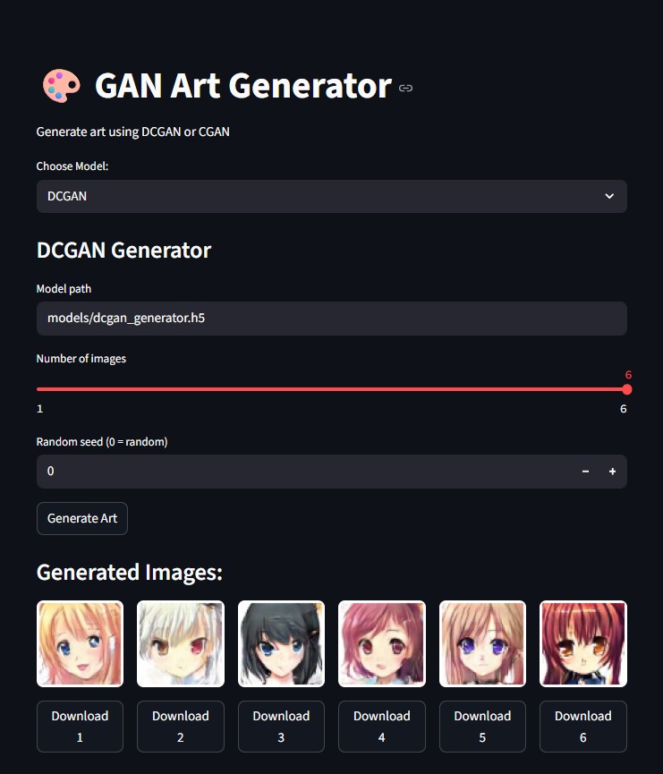DCGAN anime face generator interface